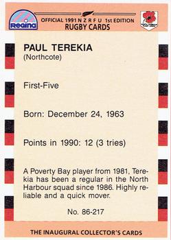 1991 Regina NZRFU 1st Edition #86 Paul Terekia Back